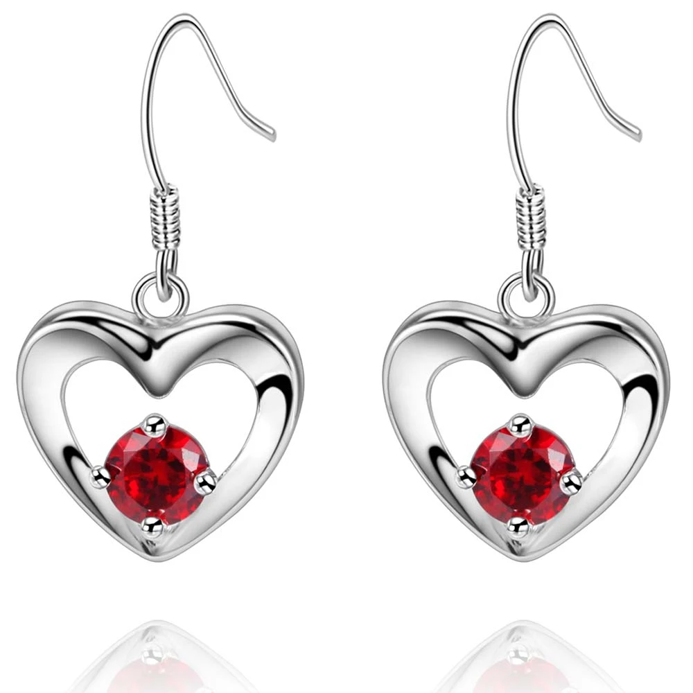 

love heart dark red zircon Top quality free shipping silver plated Earrings for women fashion jewelry /QBBCTKIE LIWCQGDM