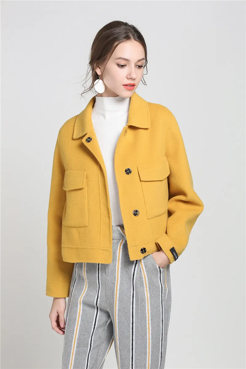 Шерстяное пальто для женщин, весенне-осенняя куртка, женская одежда, корейские элегантные шерстяные пальто и куртки, топы Casaco Feminino ZT2240 - Цвет: yellow