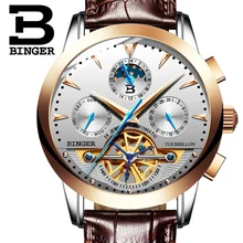 2017 suisse de luxe hommes de montre binger marque mécanique montres saphir acier inoxydable plein horloge b1188-10