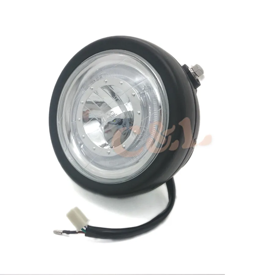 1xBlack металлическая фара с синим светодиодный Angel Eye для CG GN125 CB200 Chopper Bobber Cafe