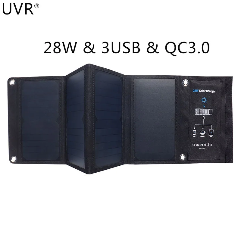 

UVR 28W QC3.0 Solar Power USB Charger for IPhone Samsung Huawei Smart Device Fast Charge 3USB Waterproof SUNPOWER Solar Panels