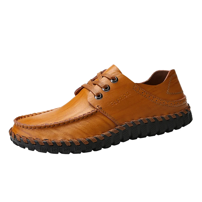 

Men Genuine Leather Loafers Fashion Handmade Moccasins Leather Lace Up Men's Breathable Driving Shoes Lightweight Large Size