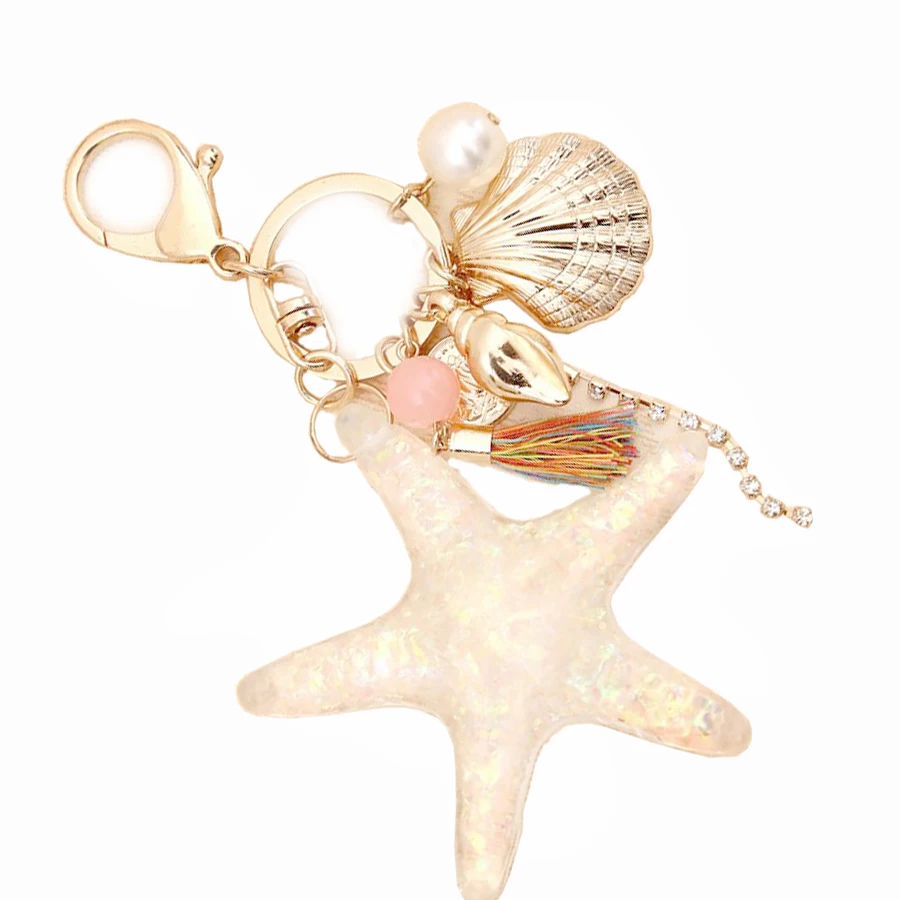 Creative Trinket Novelty Imitation Pearl Shell Starfish Tassel Keychain