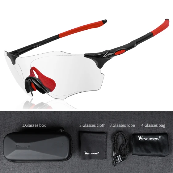 WEST BIKING фотохромные велосипедные очки UV400 для спорта на открытом воздухе MTB велосипедный бег солнцезащитные очки Обесцвечивающие дорожные велосипедные очки - Цвет: Red