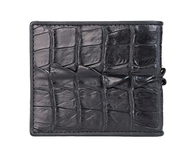 GENUINE CROCODILE SKIN LEATHER MENS BELLY-BACKBONE BI FOLD BLACK WALLET NEW
