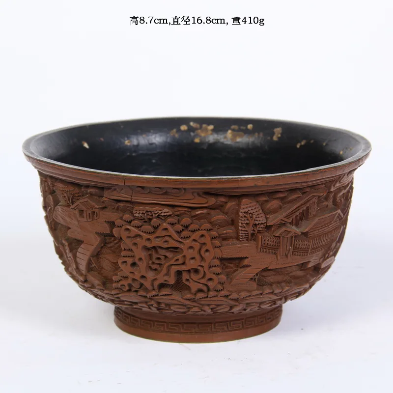

Antique lacquer carving bowl, 8.7cm high, 16.8cm in diameter, weighing 410g