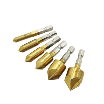 

Power Tool 90 Degree 5-Flute Chamfering Cutter High Carbon Steel Countersink Drill Bit Hex Shank Titanium Plated