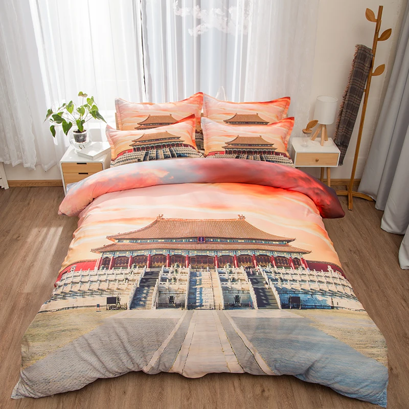

the imperial palace bedding set chinese building bed linen single twin queen king size 3/4PC bedspread majestic kids home decor