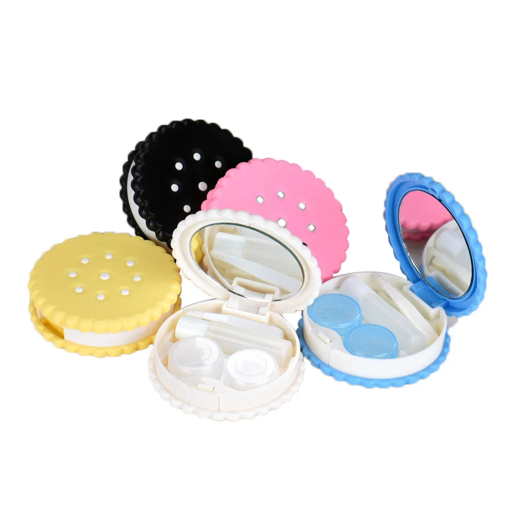 

New 1pc Cutie Biscuit Contact Lens Case Candy color Cookie Cake Lenses Storage Box SE13