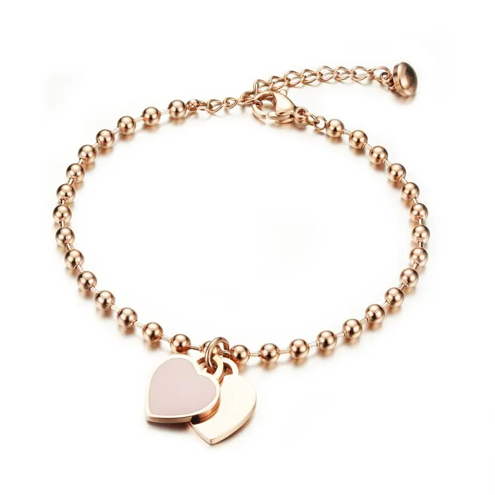 

Luxury Love Bracelet Sweet Rose Gold Pulseira Acero Inoxidable Joyeria Mujer Heart Sharpe Charm Bracelets for Women 210MM