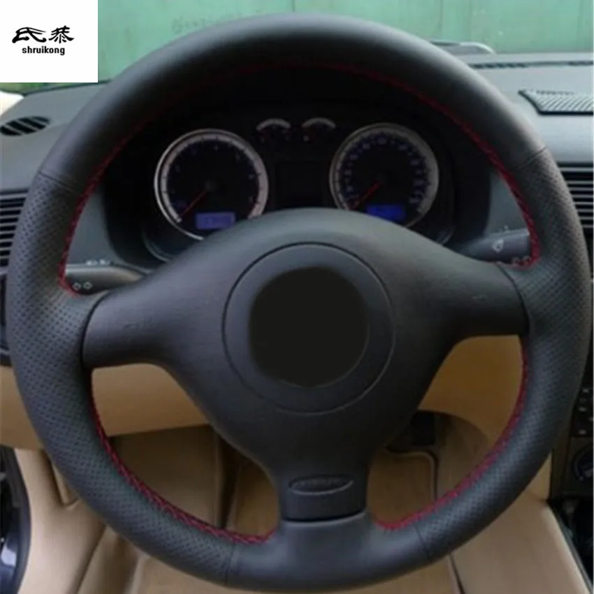 

1set PU Leather steering wheel cover for Volkswagen Golf 4 VW Passat B5 1996-2003 Polo 1999-2002 Seat Leon 1999-2004 Skoda Fabia