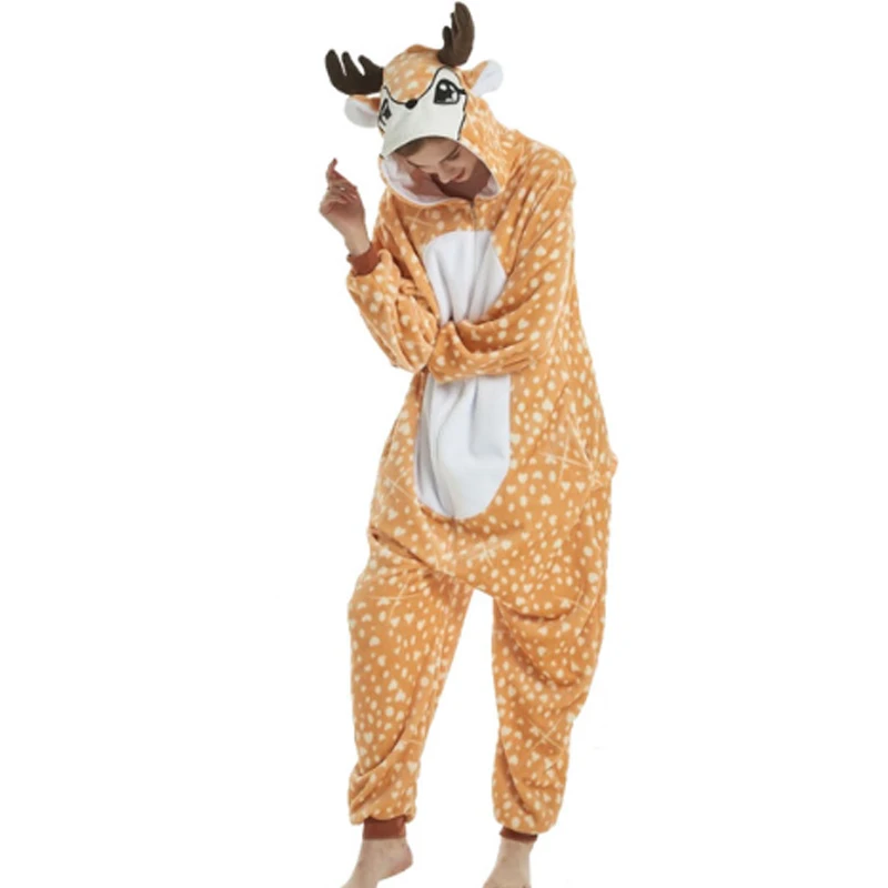 Greywalnut, пижамы для девочек, единорог, Пегас, жираф, фланелевые пижамы с рисунками животных, ночная рубашка, стежка, пижамы для женщин, взрослых, Хэллоуин - Цвет: Sika Deer