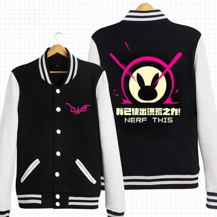 [Stock] Game OW D.VA Cotton Baseball Jacket Teens Coat Men and Women Couple Uniform Hoodie Free Shipping