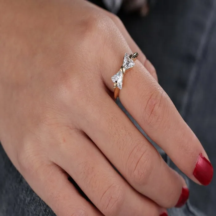 Дешевое Золотое кольцо, ювелирное изделие, изящные стразы с бантом, новое стальное кольцо для женщин, Хрустальные Обручальные кольца