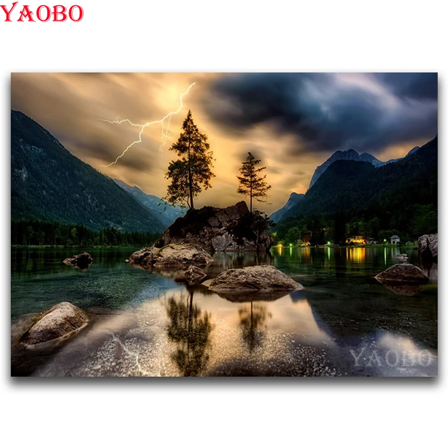 Full Square Diamond Sets Painting Natural landscape DIY 3D Embroidery riverside Cross Stitch Crystal Home Decor | Дом и сад