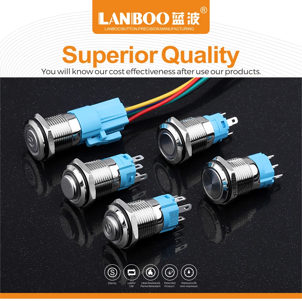 LANBOO 16 мм led buttonswitch прямые продажи с фабрики, кнопочный переключатель производство