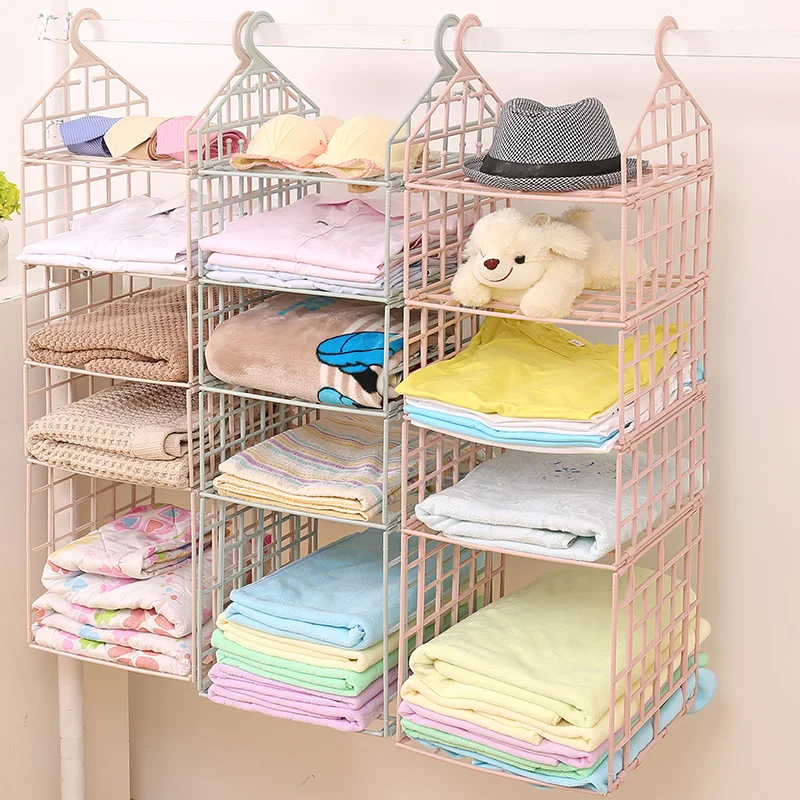 Creative Foldable Hanging Closet Shelves Wardrobe Storage Rack Plastic