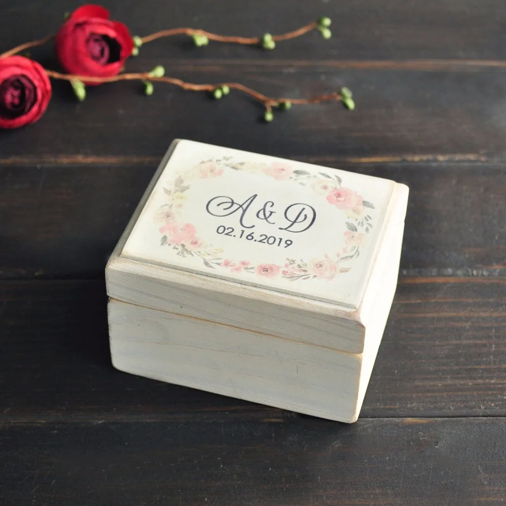 Персонализированная Коробка для обручальных колец, коробка для несущей колец на заказ, деревянный держатель колец, Свадебный декор, индивидуальные инициалы и даты, свадебный подарок