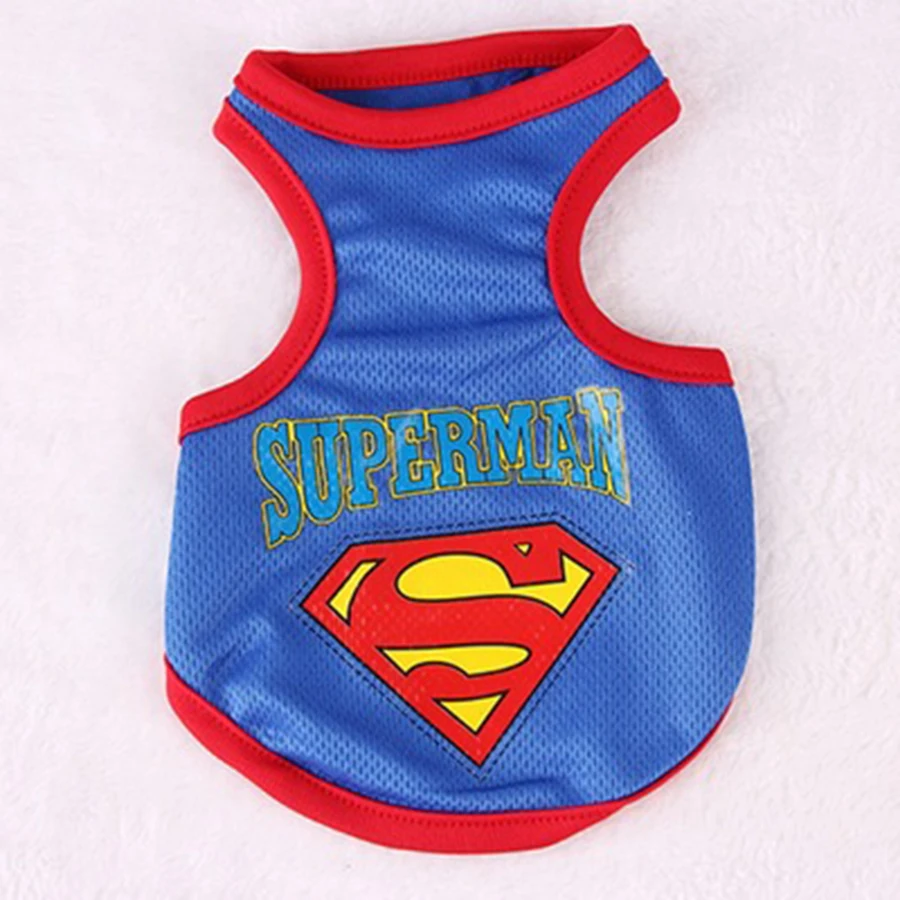 

Free Shipping Pet Clothes Cartoon Pattern Batman and Superman Ventilation Dog Clothes Summer Chaleco Perro Pechera Vest X027