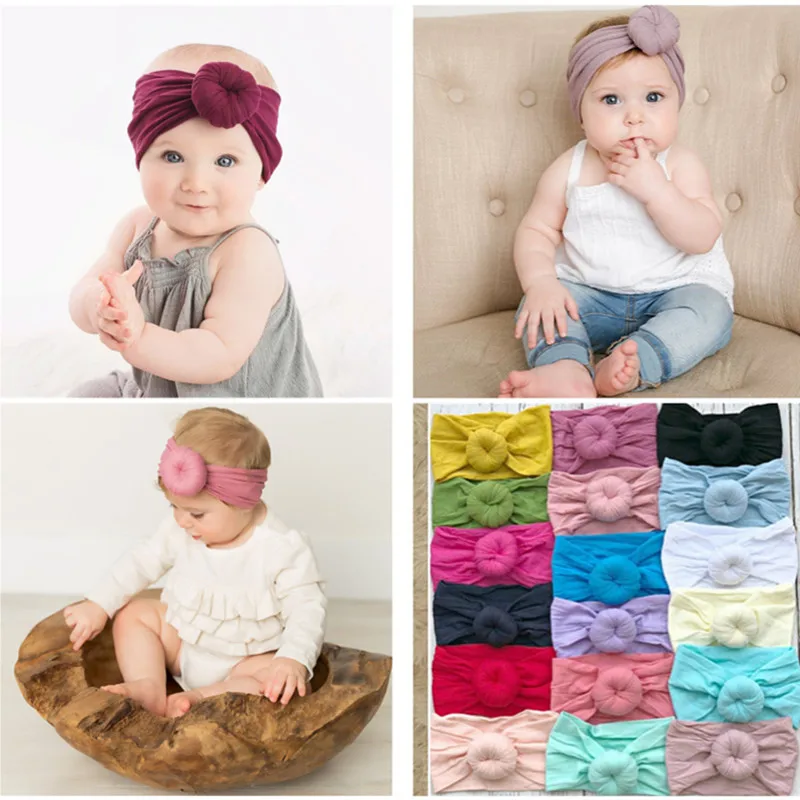

1pc New Cute Arrivals Girls Round Knot Nylon Headbands Elastic Wide Nylon Hair Bands Kids Turban Round Hair Accessories
