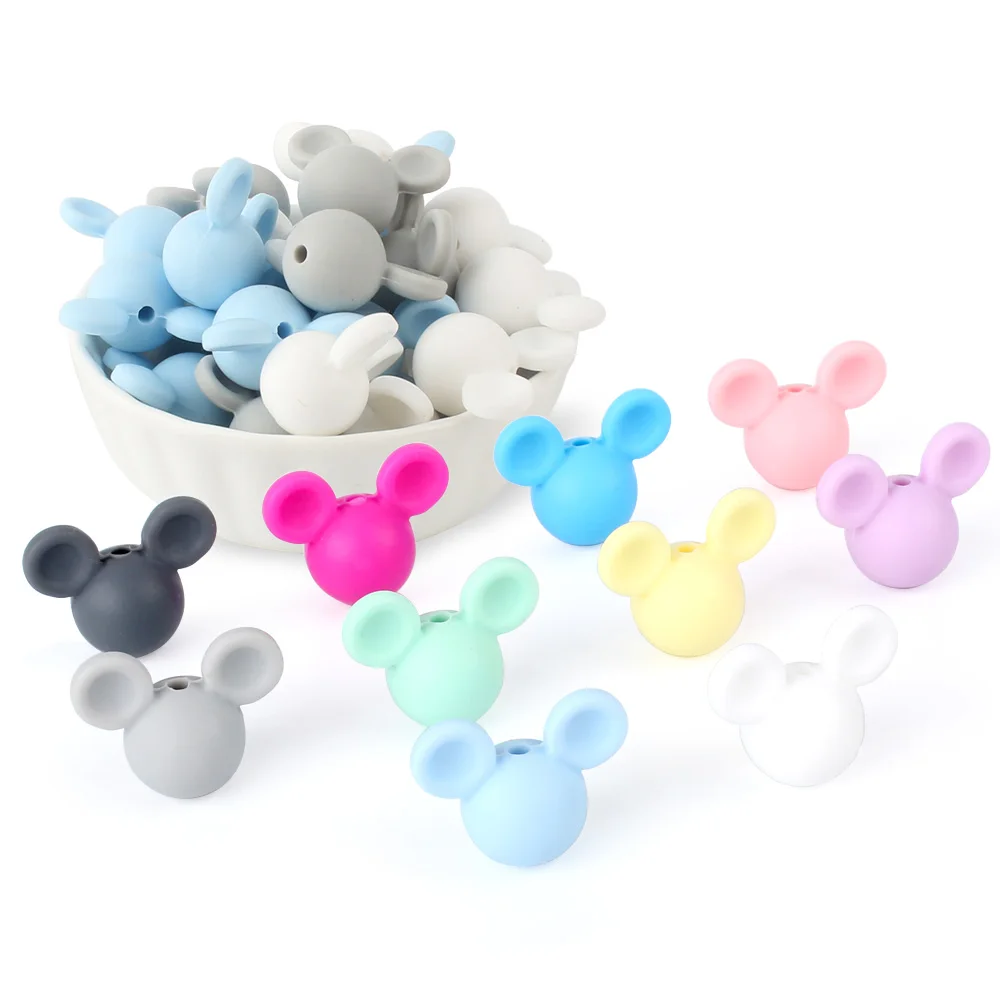 Anneau de dentition en Silicone Mickey bébé | 20 pièces par lot, perles de dessin animé pour colliers, sans BPA, accessoires jouets, bricolage, vente en gros (lot de 20)