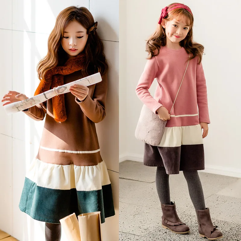 

2019 Autumn Winter Girls Dresses with Velvet Kids Warm Long Sleeve Dress Baby Girls Casual Clothes Kids Dresses for Girls, #4006
