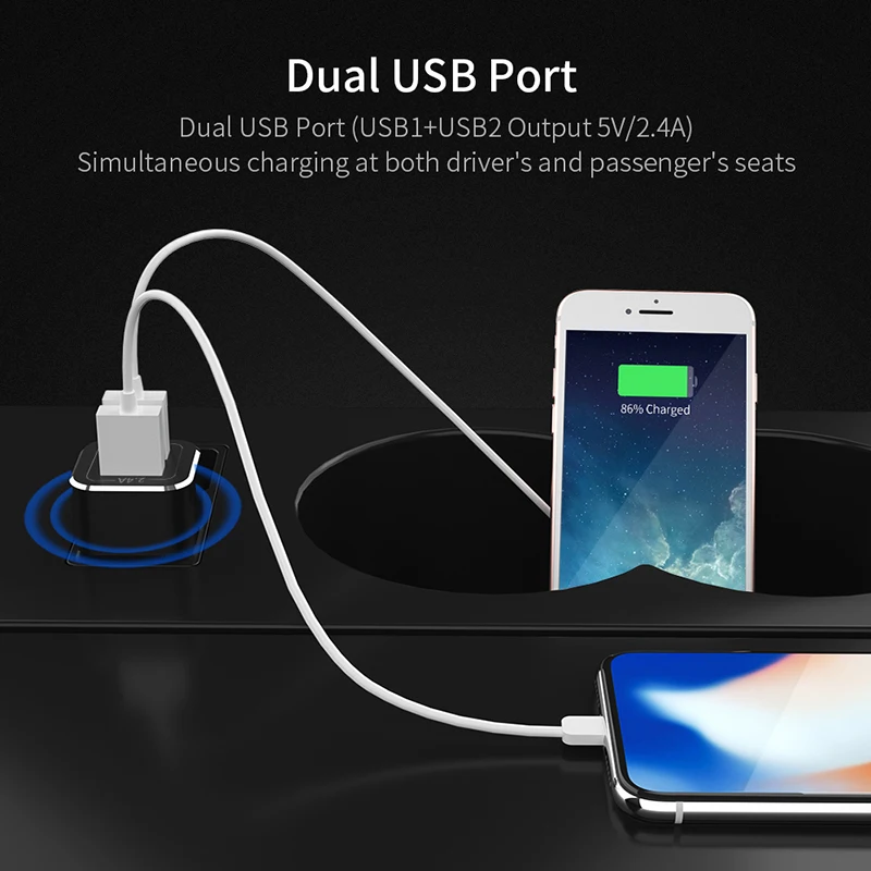Essager Dual USB Автомобильное зарядное устройство адаптер Led 2.4A Быстрая зарядка