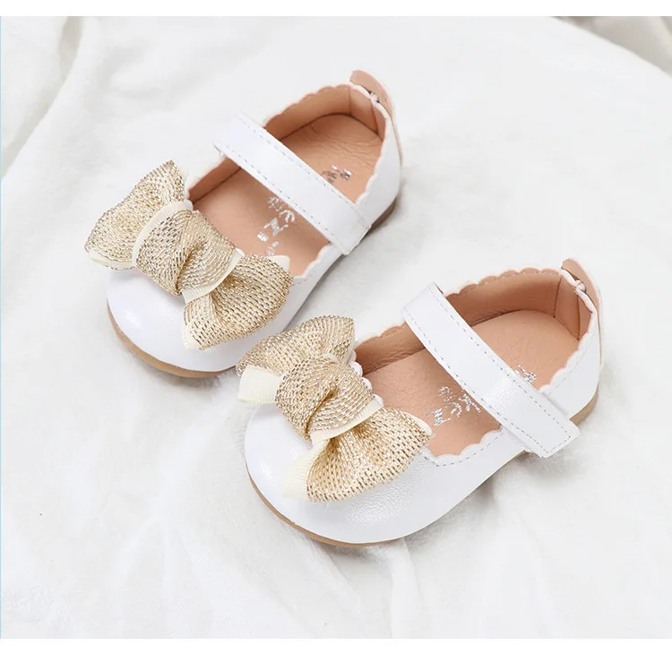 COZULMA/Детские неглубокие повседневные туфли принцессы с бантом-бабочкой для девочек модные детские туфли на мягкой подошве с застежкой-липучкой размеры 15-30 - Цвет: Белый