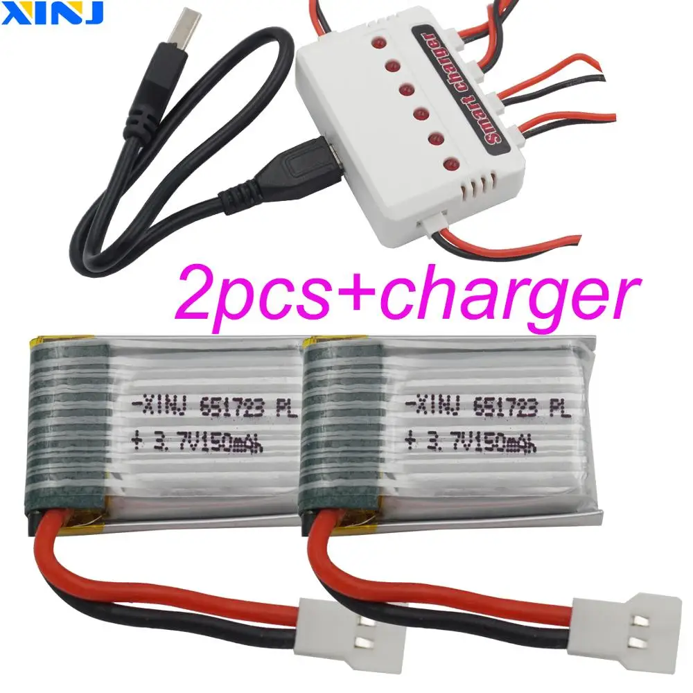 Charger+2pcs 3.7V 150mAh 20C Polymer Li Lipo Battery 651723 XH2.54 For JRC H20 H36 NH010 Drone Efficient Mini Four-axis Aircraft