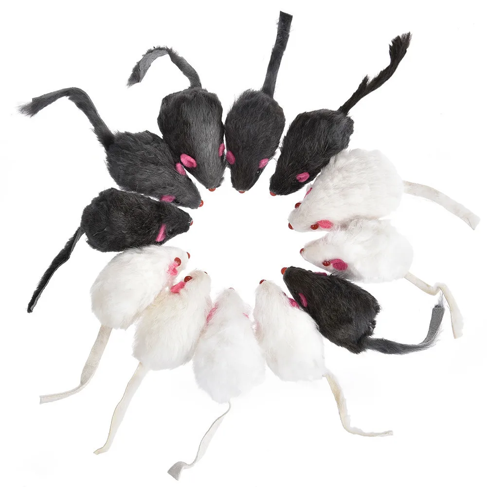 

12PCS/Lot Mice Toy for Cats High Quality Fluff Design Mouse Real Fur Mixed Loaded Funny Toys For Pet Kitten Cat Teaser Sound Toy