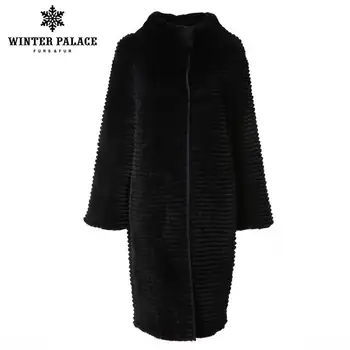 

Winter Women Mink With Rex Rabbit Fur Coats New Fashion Mink Fur Mandarin Collar Fashion Slim Fur Long Real Fur Coats