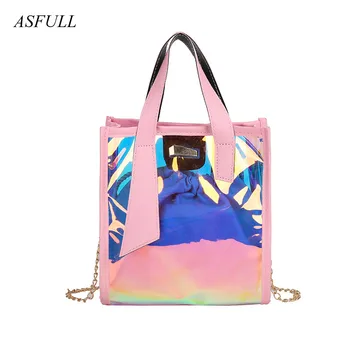 

2018 Fashion Women Brand Mini Shoulder Bag summer Transparent Drawstring Girls For Cute Organizer Composite Bag Female Handbags