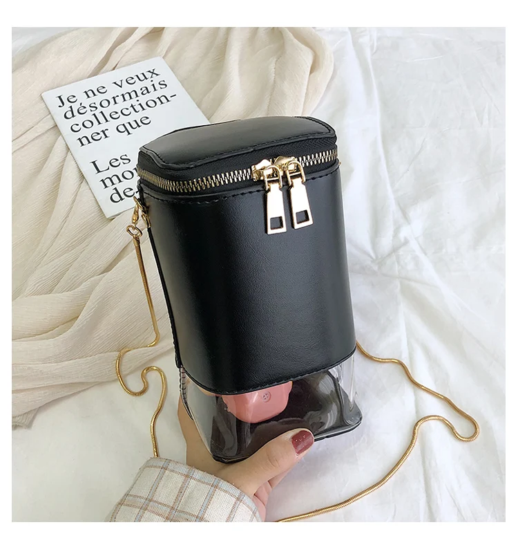 Модная прозрачная сумка-мешок из утиного пуха, женская сумка-мессенджер на плечо, повседневная индивидуальная цилиндрическая сумка на плечо, прозрачный кошелек