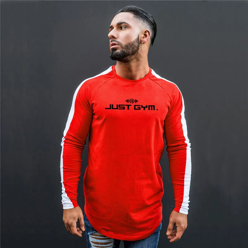 Brand Men Long sleeves cotton t shirt autumn Patchwork raglan sleeve fashion clothing Slim fit elasticity Fitness tees shirts