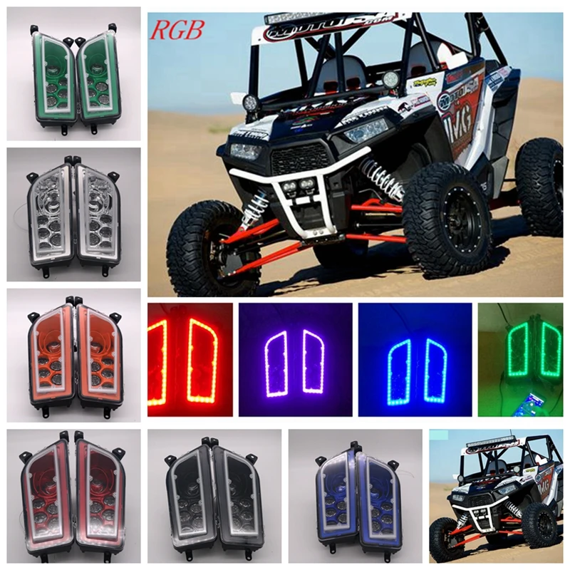 

for Polaris RZR Headlight Kit Multicolor led RGB Angle Eyes APP Bluetooth Remote Auto Accessories ATV LED Headlight