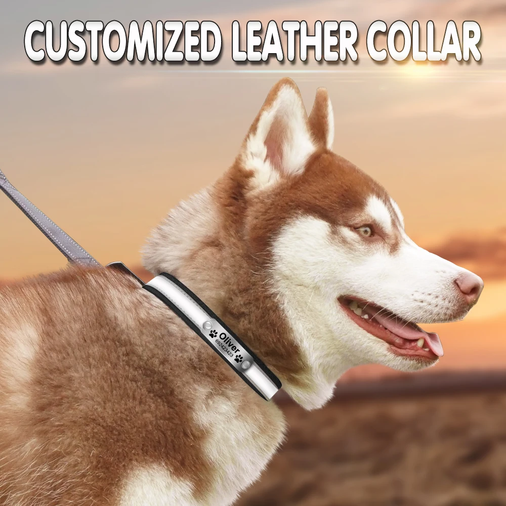 

Personalized Dog Collars Reflective Customized PU Leather Collar Perro Engraved Anti-Lost ID Tag for Dogs Engraved Pet Products