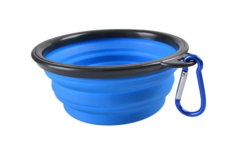 Folding Silicone Dog Bowl Portable Traveling Outdoor Drinking Water Dish For Small Medium Dogs Puppy Cats Pet Feeder 4 Colors - Цвет: Синий