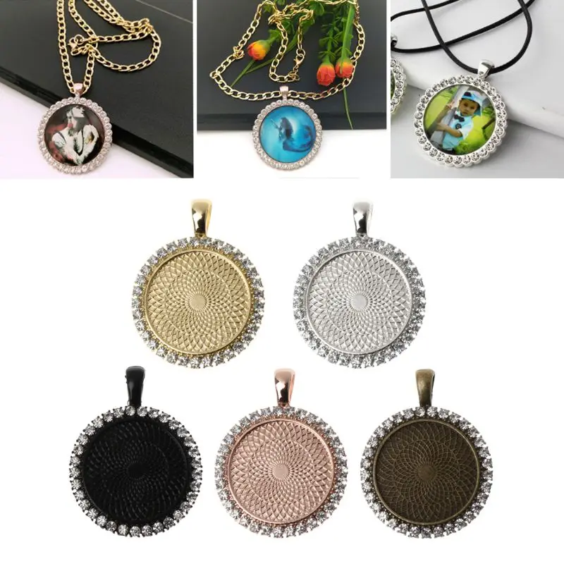 

5Pcs Round Bezel Pendant Crystal Tray Glass Cabochon Clear Dome Jewelry Making