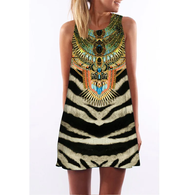 

MEIBONA 2019 Woman Vintage Dress Tiger Pattern Print Sleeveless Summer Dress Loose Wild Beach Wear Vestidos De Verano