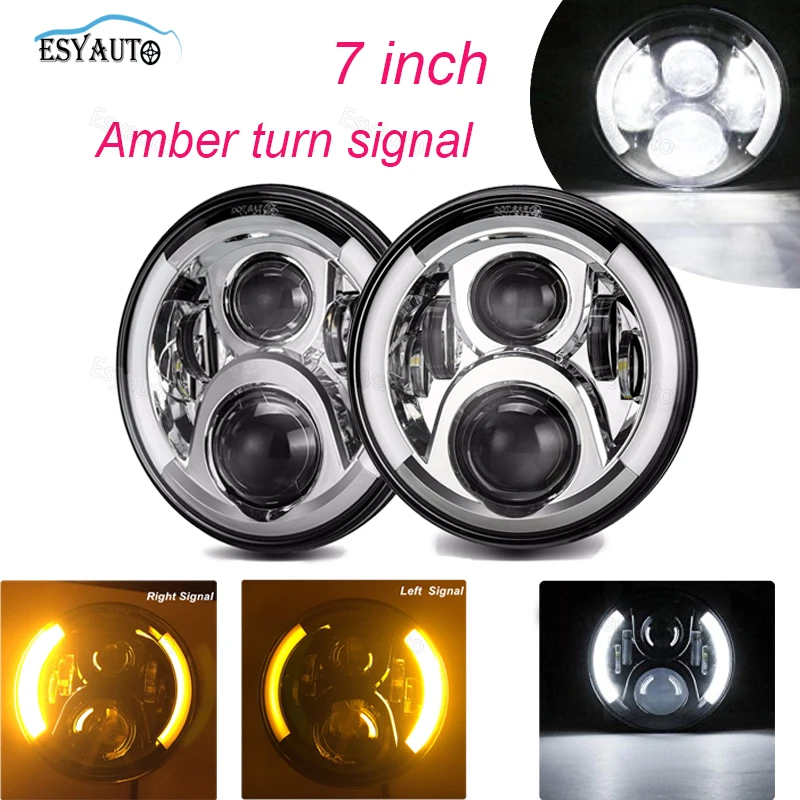

Car LED 7 inch LED Headlight with Side Halo Angel Eye Hi/lo Beam Headlight white DRL Yellow turning lamp for Jeep Wrangler JK