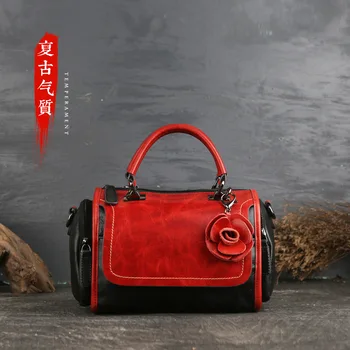 

2019 Luxury Women Genuine Leather Handbag Ladies Retro Elegant Shoulder Messenger Bag Cow Leather Handmade Woman Crossbody bags