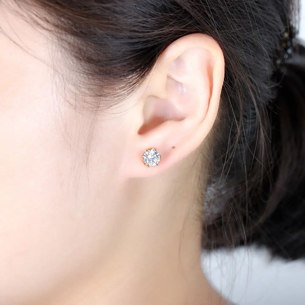 Женские серьги гвоздики с муассанитом под золото 585 пробы 14 к|stud earrings|gift giftsgift women |