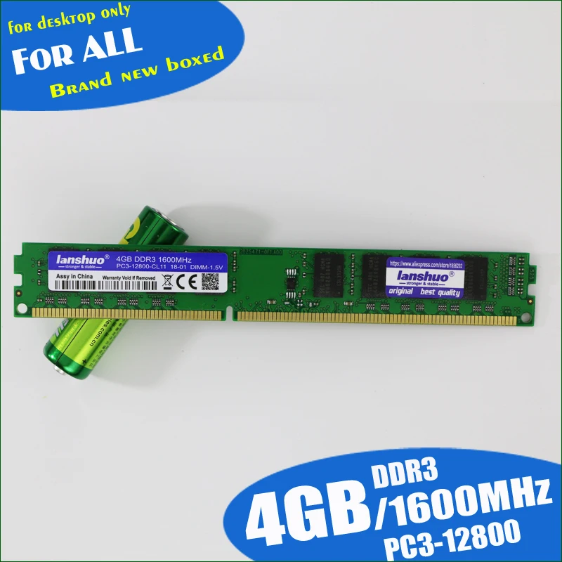 

lanshuo 4GB DDR3 PC3-2800 4G PC3 12800 1600MHz For Desktop PC DIMM Memory RAM 240 pins (For intel amd) Fully compatible System