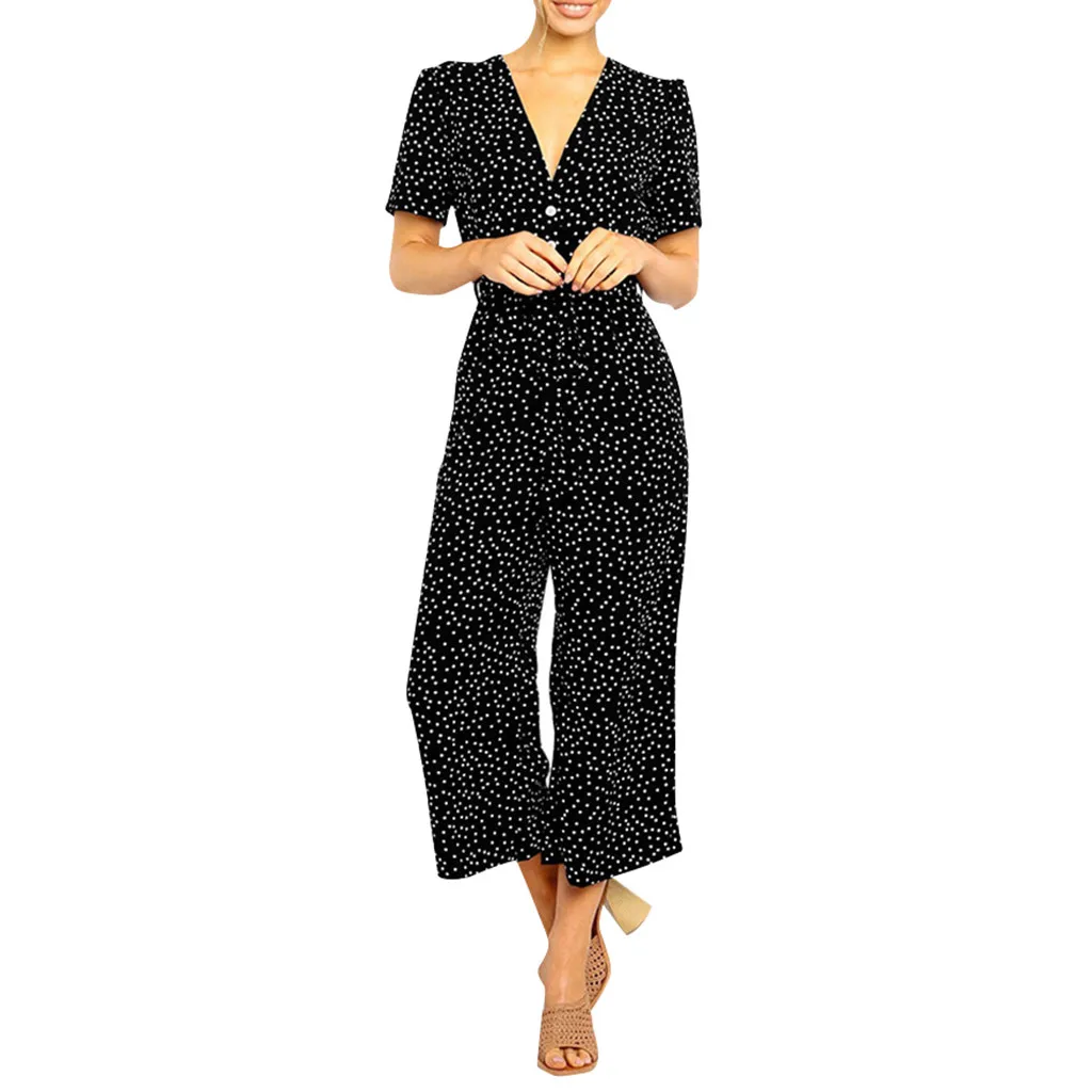 MAXIORILL New сиамские брюки Women's Short Sleeve Sexy V-Neck Polka Dot Print Jumpsuit Wholesale Free shiping T44