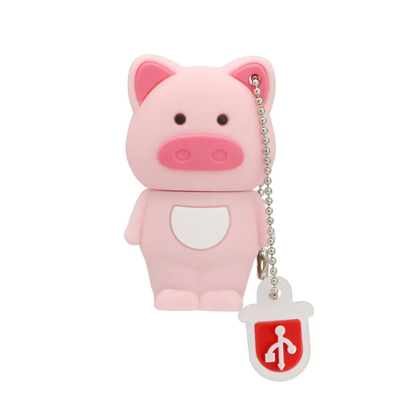 Милый мультяшный Кот Ослик USB флеш-накопитель животное, Лев, тигр, свинья карта памяти Флешка USB флешка флеш-накопитель 32GB 16GB 8GB - Цвет: Pink Pig