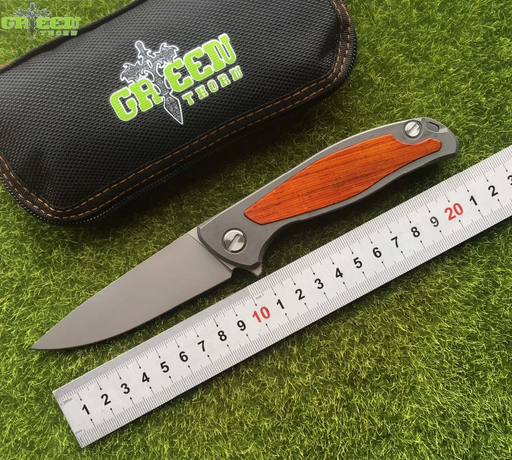 

Green thorn F95 Flipper tactical folding knife KVT system D2 blade Titanium + Sandalwood handle outdoor camping knives EDC tools