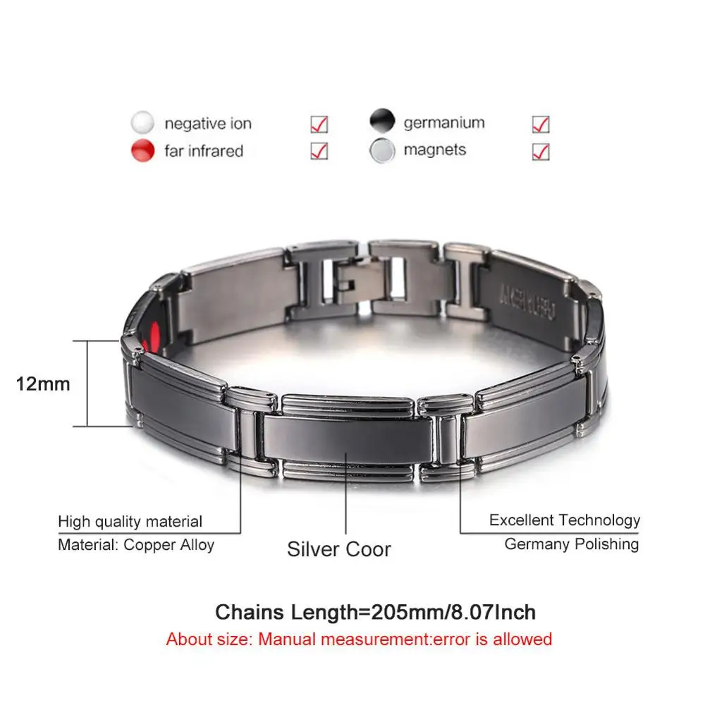 High quality Black negative ion energy wristband copper alloy balance bangle health power bracelet as lover's gift