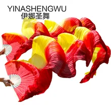 Ручной работы бамбуковые ребра реквизит для танцев Шелковый Танец живота вентиляторы 1 шт. левая рука+ 1 шт. правая рука шелковые танцевальные вентиляторы