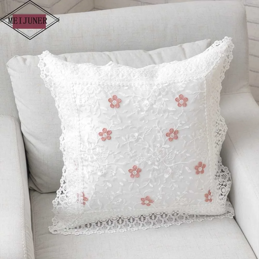 

Meijuner Cushion Cover Japanese Sample Style Pillow Lace Embroidered White Throw Pillowcase For Hotel Coffee Home Decoration