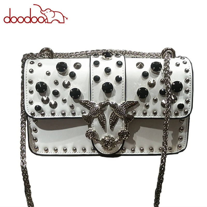 

Rivets Diamond Leather Casual Shoulder Messenger Bag Fashion Brand Chain Clutch Luxury Handbags Women Bag Designer Swallows Bags